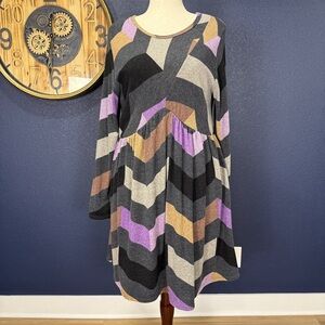 Égs California by Éloges Charcoal Purple Chevron Cross Front Long Sleeve Dress